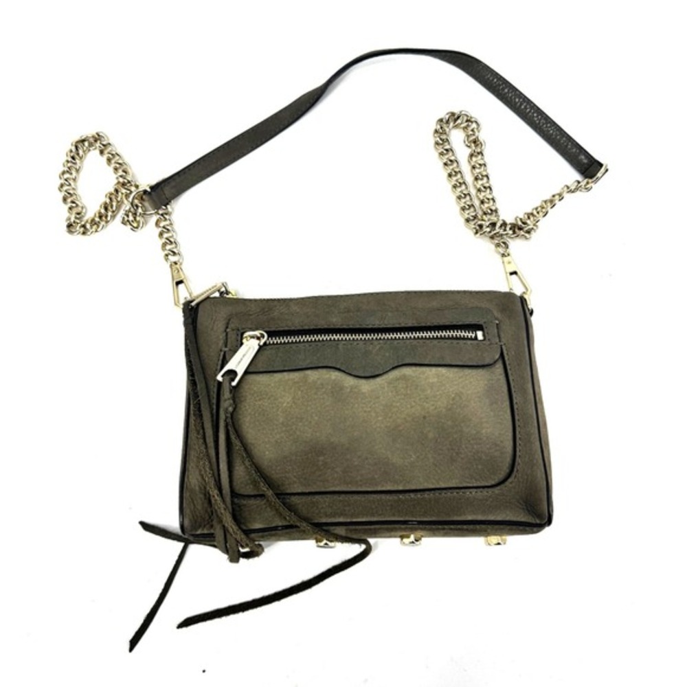 Rebecca Minkoff Avery Crossbody Olive Green‎ Suede Leather Bag Gold Hardware